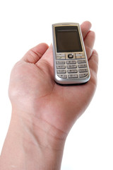 Small Silver Mobile Phone Device in hand