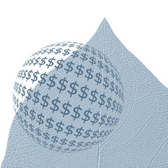 US dollar symbols over abstract blue leaf