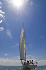 Obraz premium A yacht sailing on a bright sunny summer day