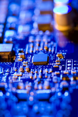 Close-up of computer chip and motherboard of PC computer