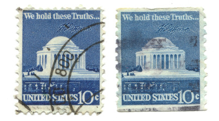 Obraz premium old postage stamps from USA Temple