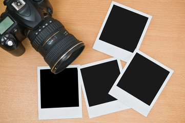 Camera with blank polaroid frames