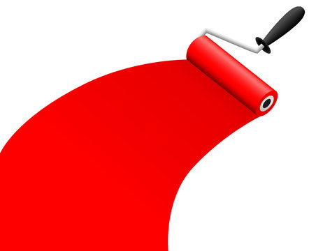 roller brush with red paint vector illustration