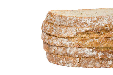 slices of fresh wholegrain bread on white background