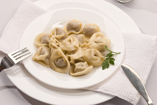food series: cooked ravioli with fennel on the plate
