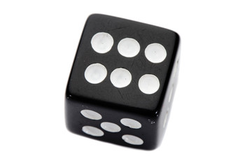 Black dice with number six a over white background
