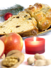 Christmas still life with Christmas cake nuts and fruit