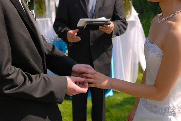 A young couple at the wedding ceremony