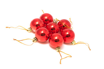 Obraz na płótnie Canvas isolated red seven christmas balls on white background