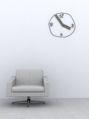 Interior with an armchair and a wall clock