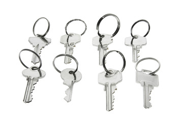 Keys with Key Rings on Isolated White Background