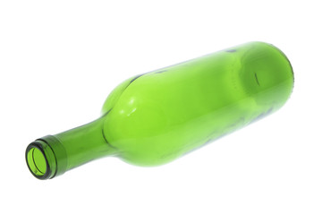 Green Glass Bottle on Isolated White Background