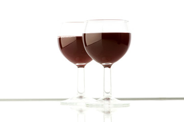 Two wine glasses on the white background