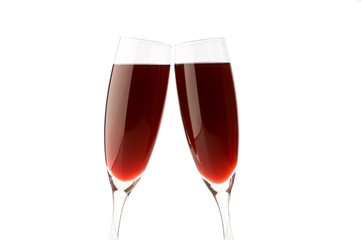 Two wine glasses on the white background