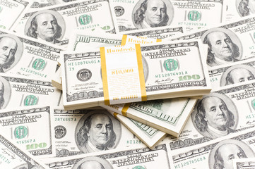 Fototapeta premium Background with many american hundred dollar bills