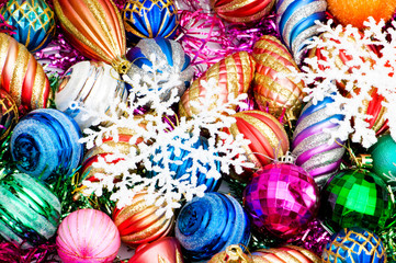 Colourful christmas decoration on a shiny background