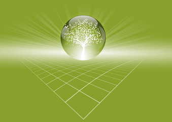 vector serie - futuristic green background with tree