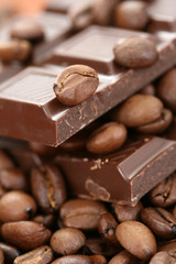 close-ups of dark chocolate and coffee beans