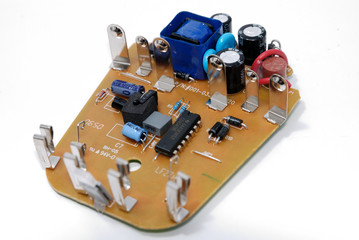Obraz premium electronic circuit close-up on white background