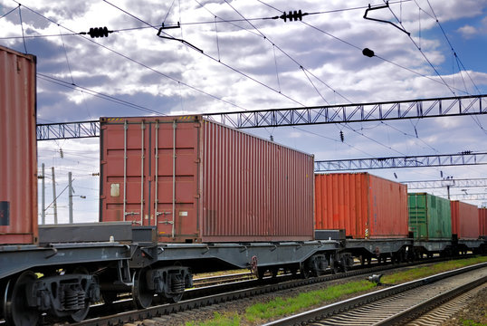 Fototapeta The train transports containers