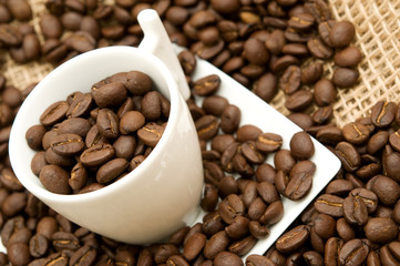 coffee beans and white cup