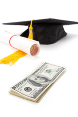 Black Mortarboard and dollar, concept of education finance