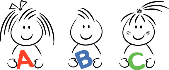 Cartoon-Kinder halten Buchstaben (ABC) in den Händen