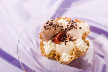 close up ice cream with chocolate knick knackery