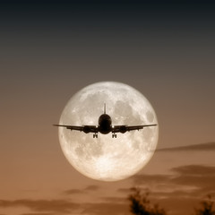 A photography of a jet air plane in the moon