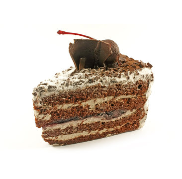 Black Forest Cake Slice Isolated On A White Background