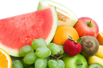 slice fresh fruits on white background