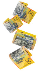 Australian fifty dollar notes, cascading down.