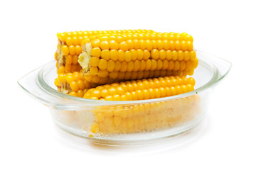 corn cobs on the glass plate