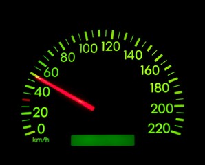 Speedometer showing 50 glowing in the dark