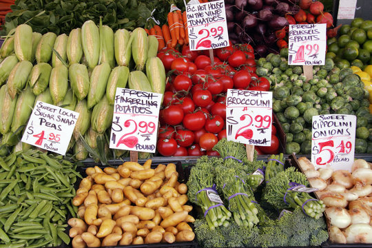 Locally grown, fresh, produce at an outdoor farmer's market