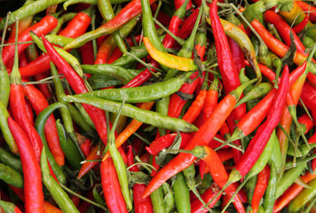 Organic chili pepper assortment at farmer's market