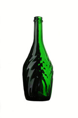 Green bottle against a white background.