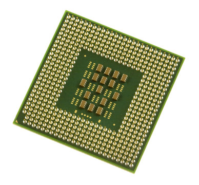 a green and gold computer processor chip