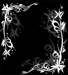 Papier Peint photo autocollant Fleurs noir et blanc Décoration fleur graphique blanche sur cadre noir