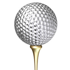 Silver metal golf ball isolated on white background