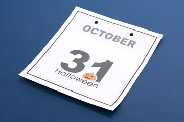 Halloween, calendar October 31 with blue background