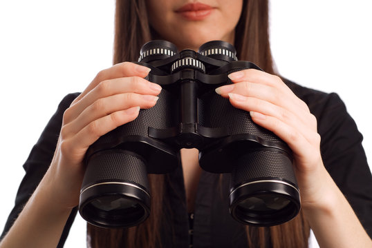 Business Woman Strategist With Binoculars