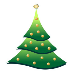 Christmas tree with golden balls over white background