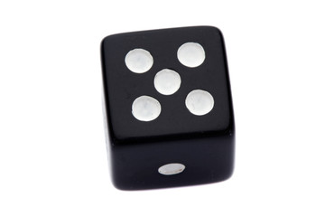 Black dice with number five a over white background