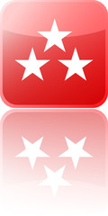 three star red button with reflection