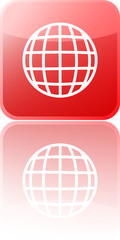 globe red button with reflection