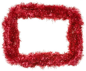 Red Christmas tinsel garland, forming a rectangular frame