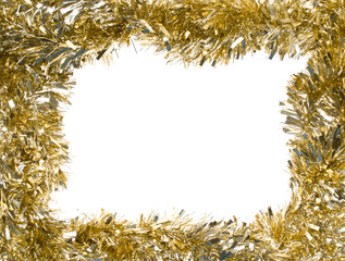 Gold Christmas tinsel garland, forming a rectangular frame