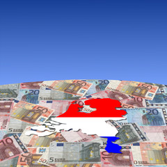 Netherlands map flag on euros globe illustration