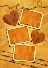 Photo frameworks in a retro style. Old paper, hearts, beads.